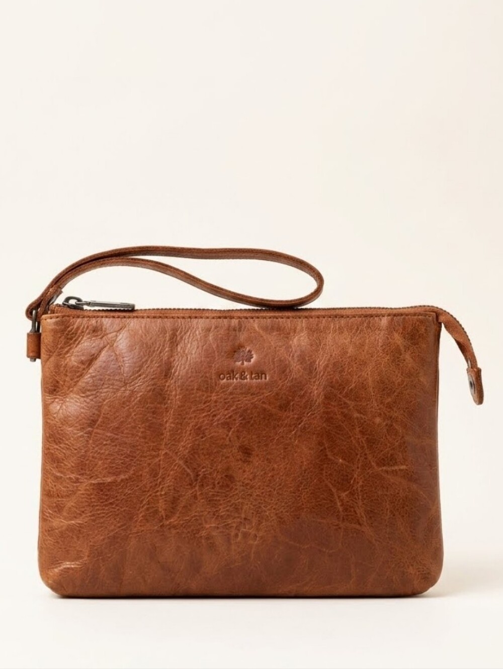 OAK & TAN  Leather Wristlet Clutch Card Holder In Tan Color